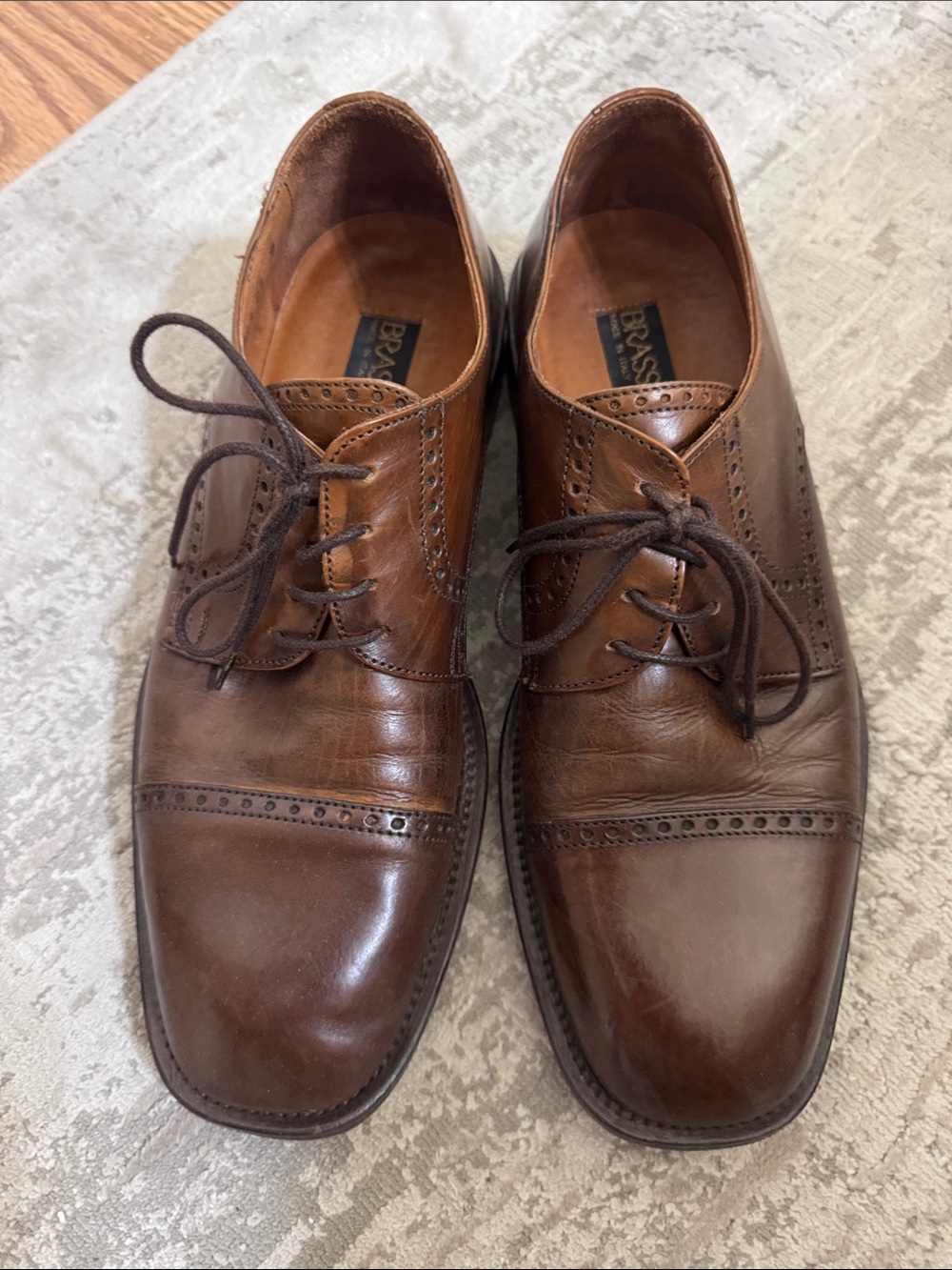 Men’s Brass Brown Leather Cap-Toe Derby Shoes Size 8